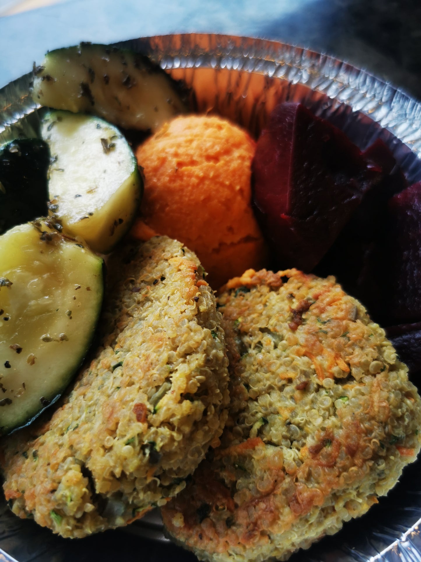 Quinoa & Spinach Patties ~ includes Starch & Veggies (Frozen Meal)