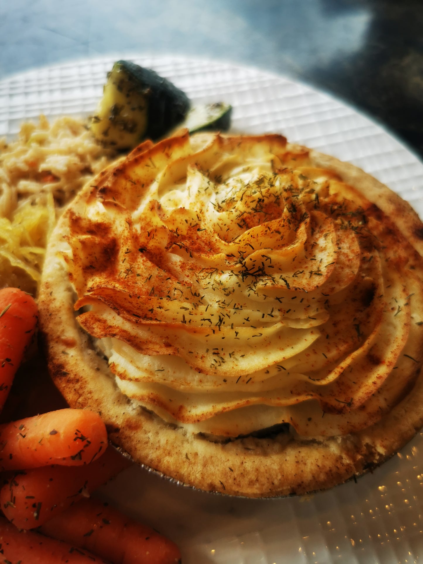Coquilles St. Jacques w/ Rice Pilaf, & Two Veggies (Frozen Meal)