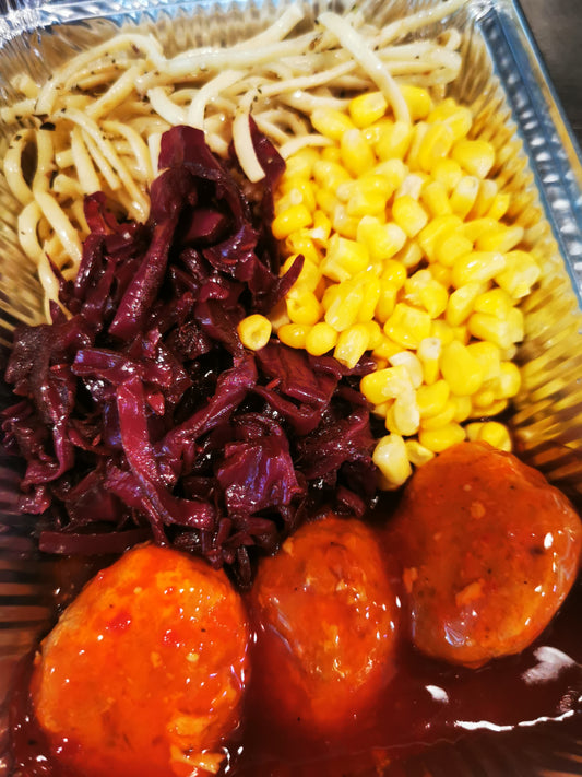 Sweet & Sour Pork Balls ~ includes Starch & Two Veggies (Frozen Meal)
