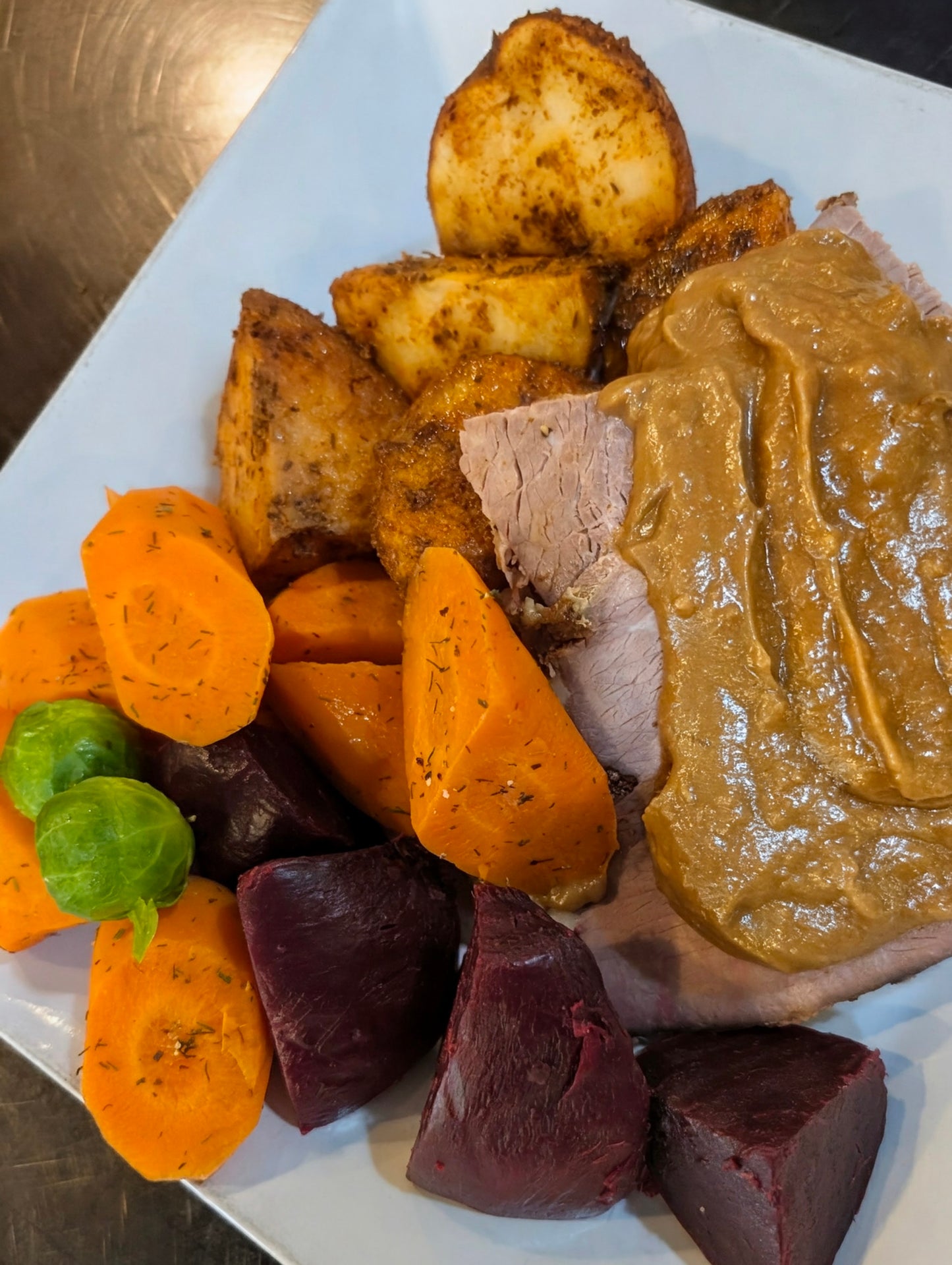Beef Pot Roast ~ Includes Starch & Two Veggies (Frozen Meal)