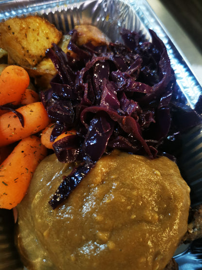 Salisbury Steak ~ Includes Starch & Two Veggies (Frozen Meal)
