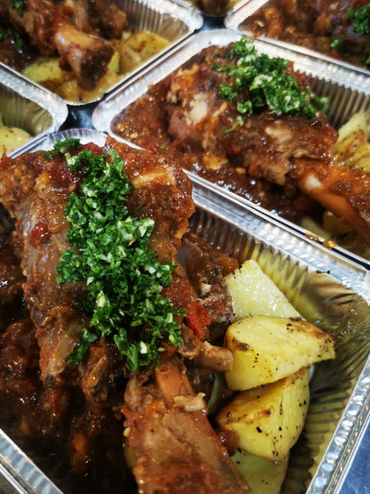 Braised Lamb Shank ~ Includes Starch & Two Veggies (Frozen Meal)