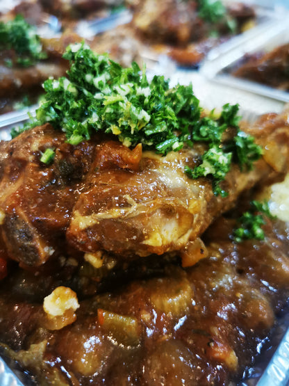 Braised Lamb Shank ~ Includes Starch & Two Veggies (Frozen Meal)