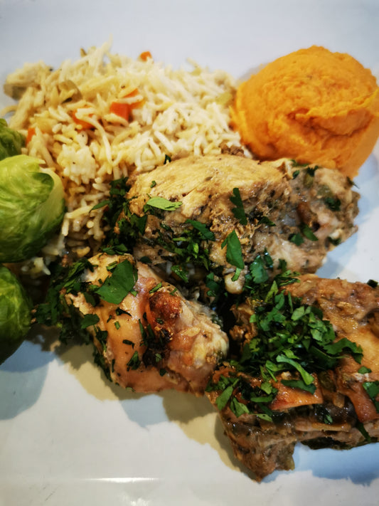 Honey Lime Chicken Thighs ~ Includes Starch & two Veggies (Frozen Meal)