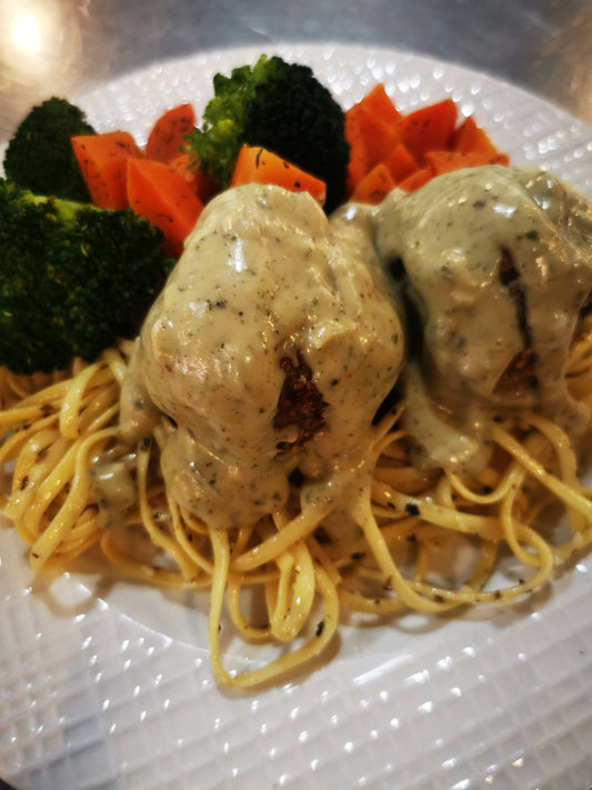 Turkey Pesto Meatballs ~ Includes Starch & Veggies (Frozen Meal)