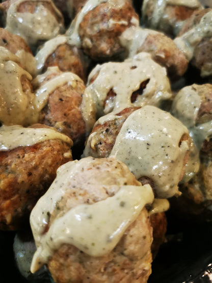 Turkey Pesto Meatballs  ~ Includes Starch & Veggies (Frozen Meal)