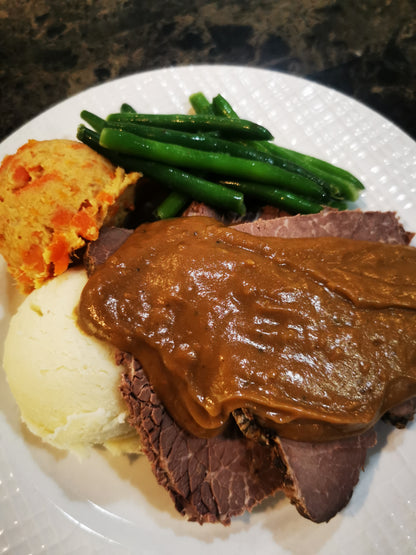 Beef Pot Roast ~ Includes Starch & Two Veggies (Frozen Meal)