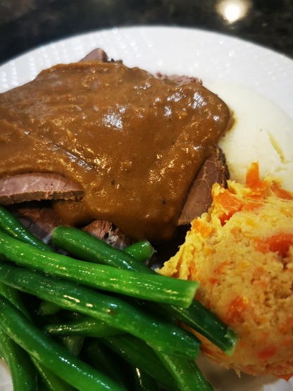 Beef Pot Roast ~ Includes Starch & Two Veggies (Frozen Meal)