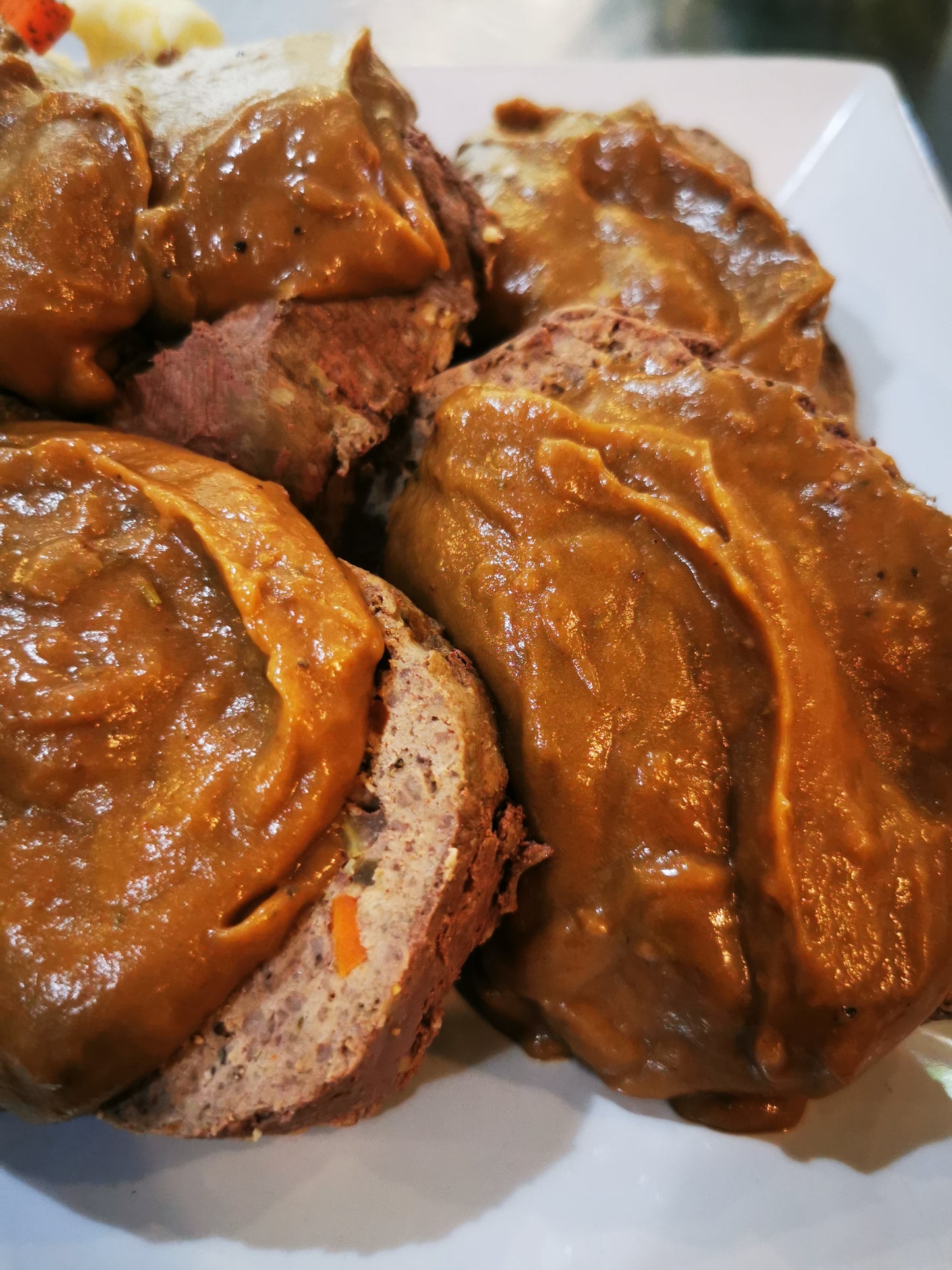 Beef Meatloaf With Gravy ~ Includes Starch & Two Veggies (Frozen Meal)