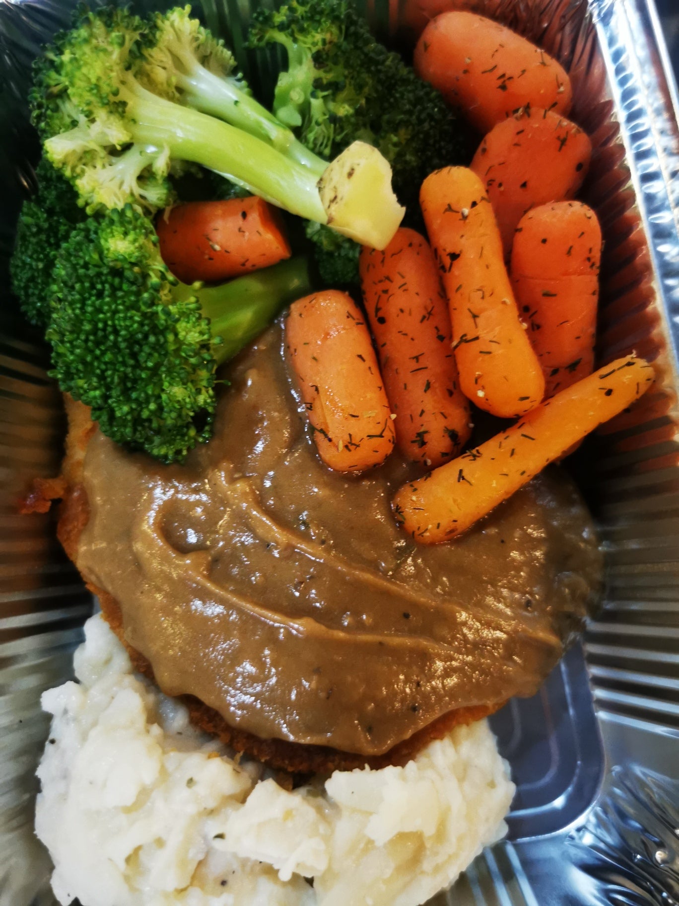 Veal Schnitzel with Mushroom Bell Pepper Sauce ~  Includes Starch & two Veggies (Frozen Meal)