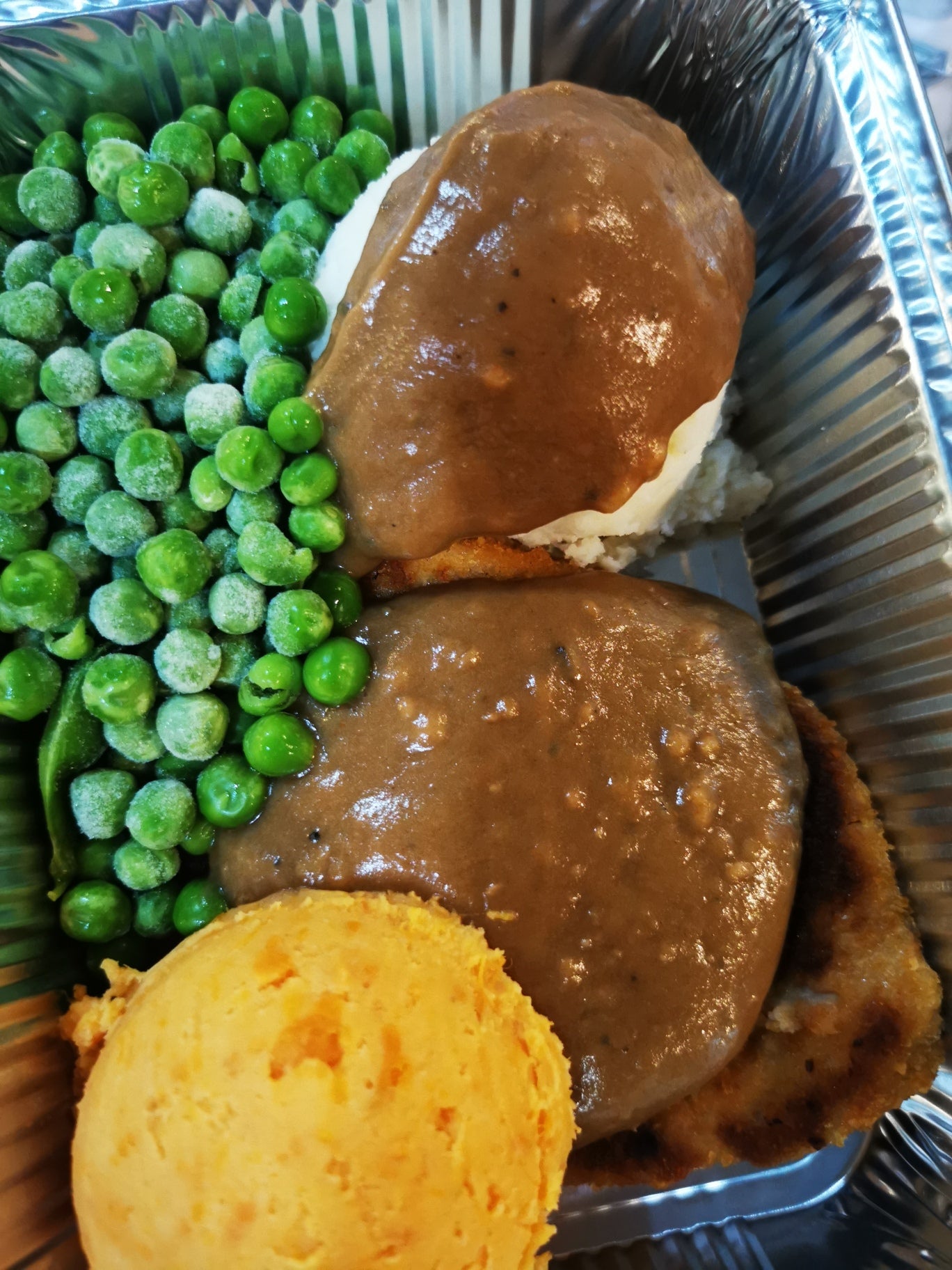 Veal Schnitzel with Mushroom Bell Pepper Sauce ~  Includes Starch & two Veggies (Frozen Meal)