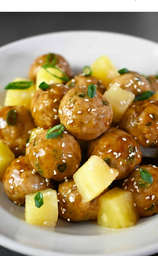Pineapple Curry Pork Balls ~ includes Starch & Two Veggies (Frozen Meal)