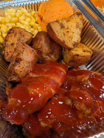 BBQ Chicken Thighs ~ Includes Starch & Veggies (Frozen Meal)